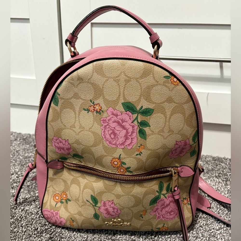 Coach Floral Signature Canvas Backpack in Pink and Tan - Picture 7 of 14
